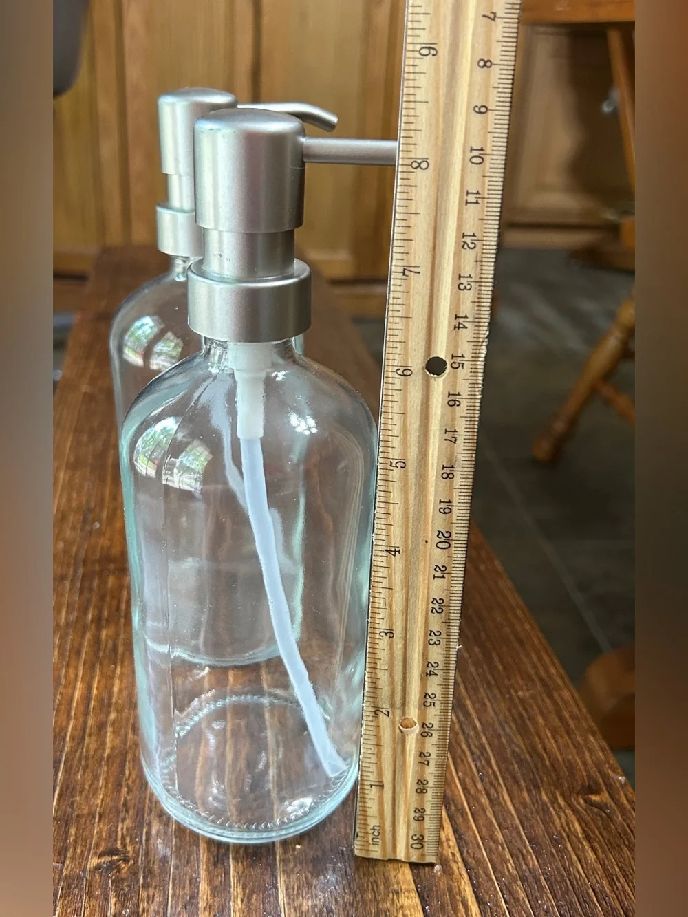 Clear Glass Soap Dispenser Bottles with Silver Pumps - Set of 2